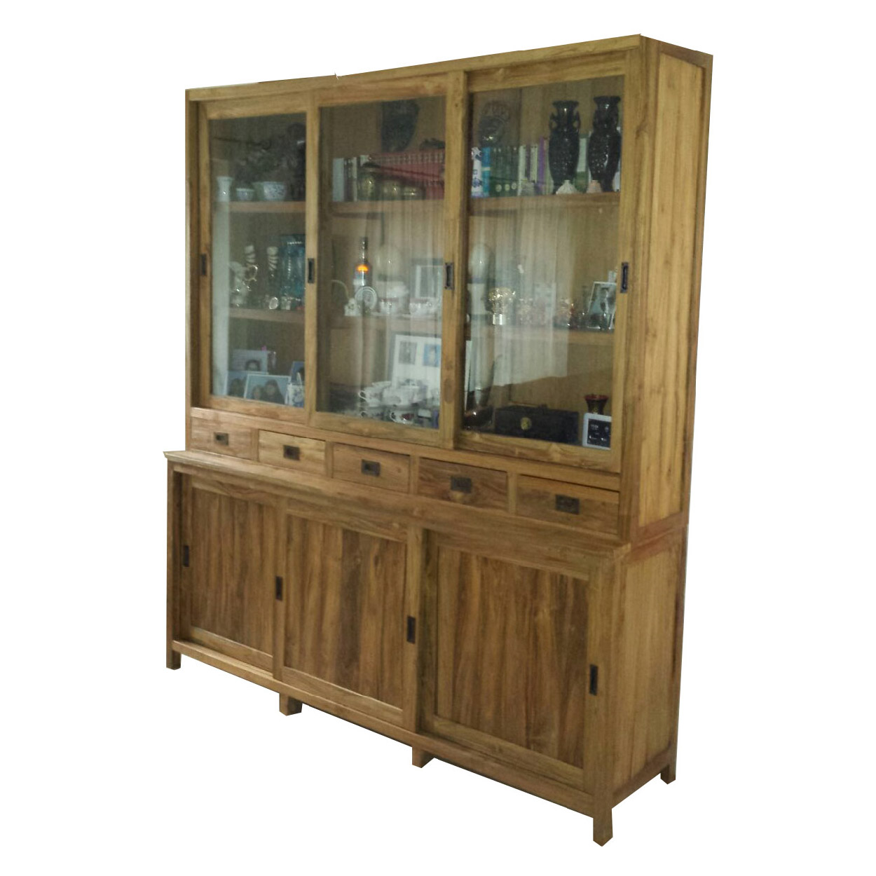 Vitrinekast van Teakhouthout Lam 200 cm breed