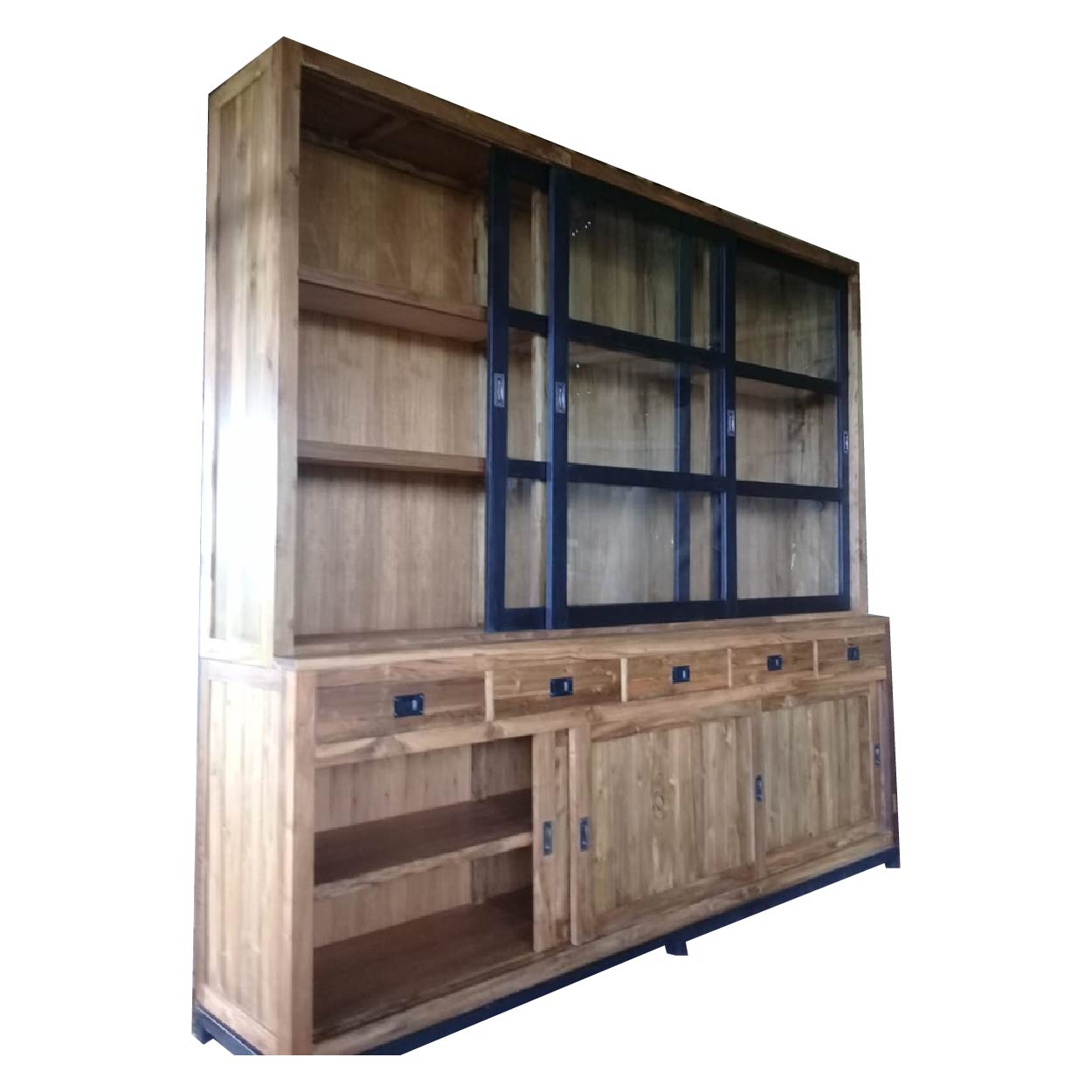 Vitrinekast van Teakhout Recycledhout Utrecht 250 cm breed